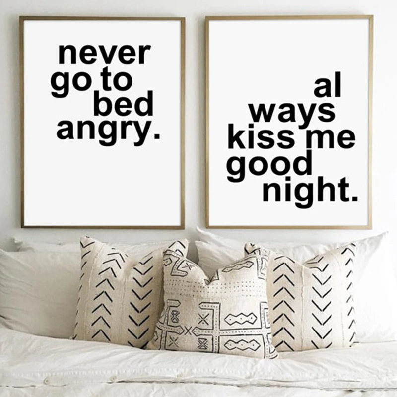 Современная Настенная картина для спальни с надписью Always Kiss Me Good Night печать на