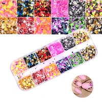 1 set dazzling round nail glitter sequins dust mixed 12 grids 123mm diy charm polish flakes decorations manicure tips