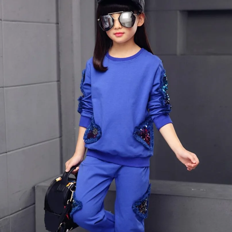 6 children clothing От 4 до 13 лет, весенне-осенняя одежда для маленьких девочек-подростков комплект детской одежды, толстовка+ штаны комплекты из 2 предметов повседневная одежда - Цвет: 6 children clothing