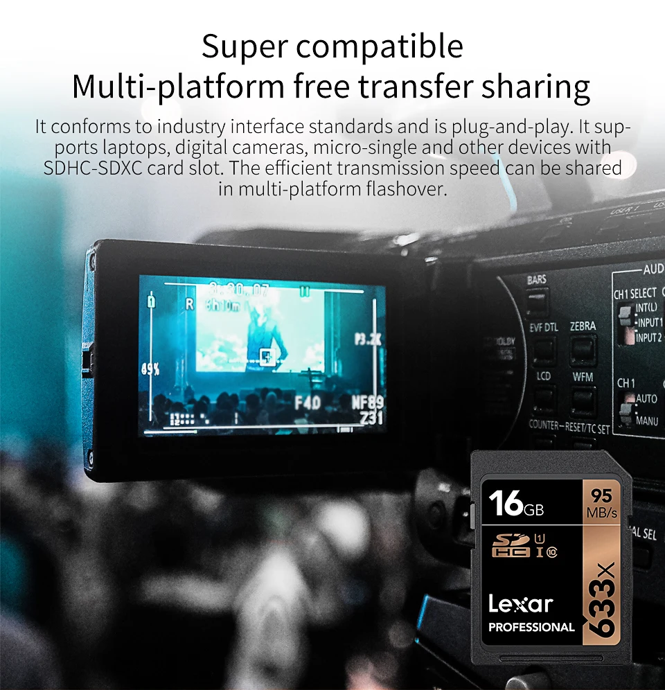 Lexar 128 ГБ sd-карта класс 10 оригинальная карта памяти 633x U3 SDHC SDXC карты камеры 64 Гб UHS-I 32 ГБ макс 95 МБ/с./с 16 Гб sd-карта