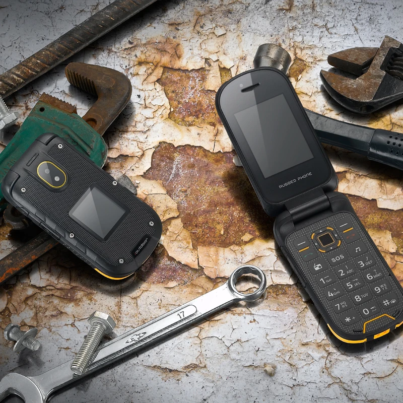 Мобильный Телефон IP68 Водонепроницаемый Dual Экран Flip старший мобильный ioutdoor F2