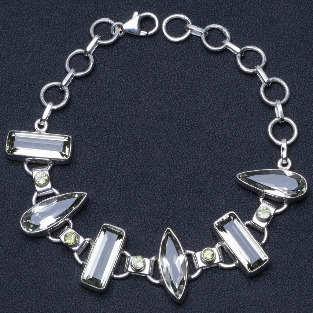 Браслет из серебра 925 пробы с натуральным цитрином и Перидотом 6 1/4 7 3/4 дюйма