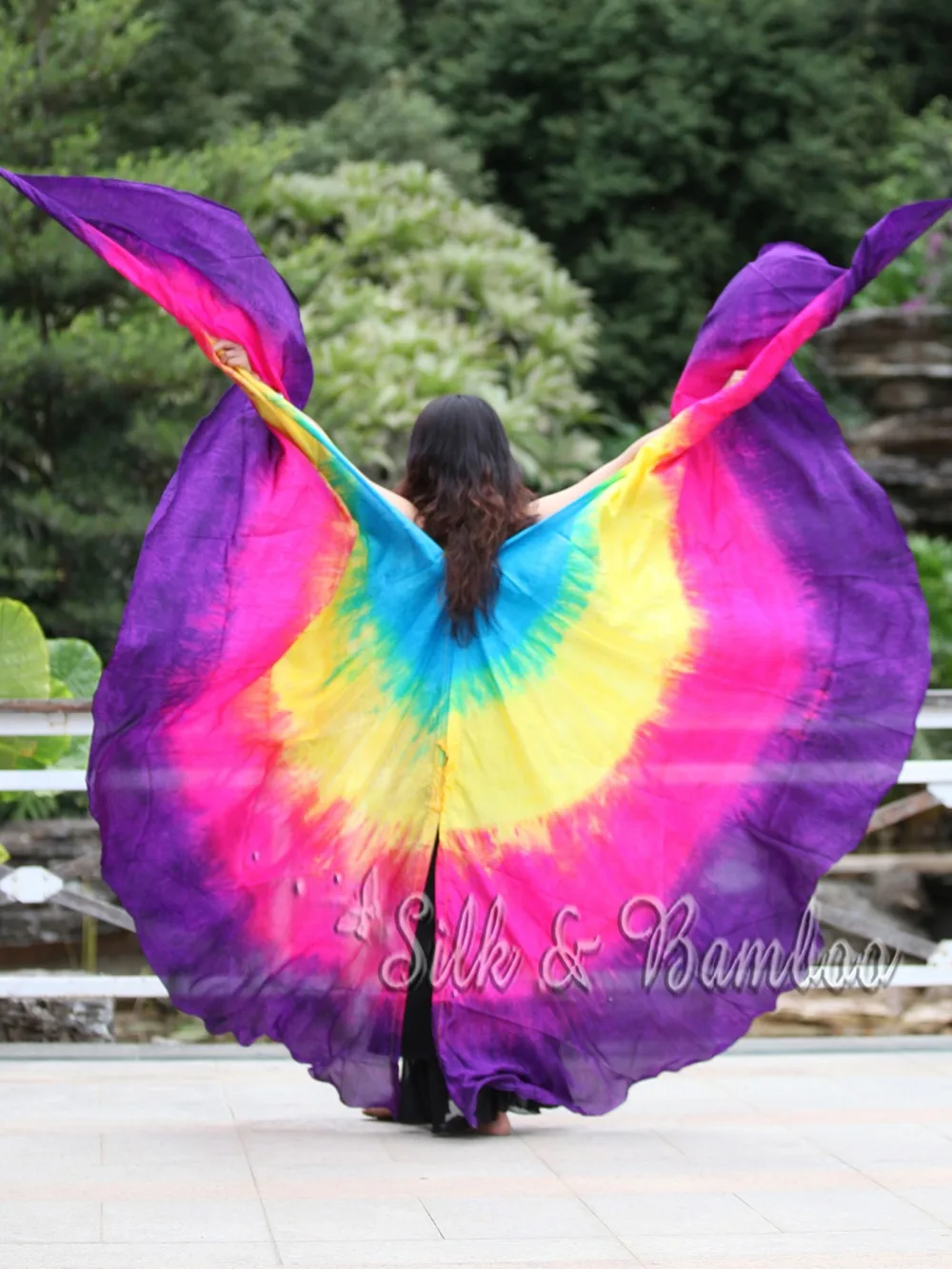 Бирюзово желто розово фиолетовый 1 комплект 2 7 м * 14 (3 ярда 45 дюйма) tie dye 8 мм habotai