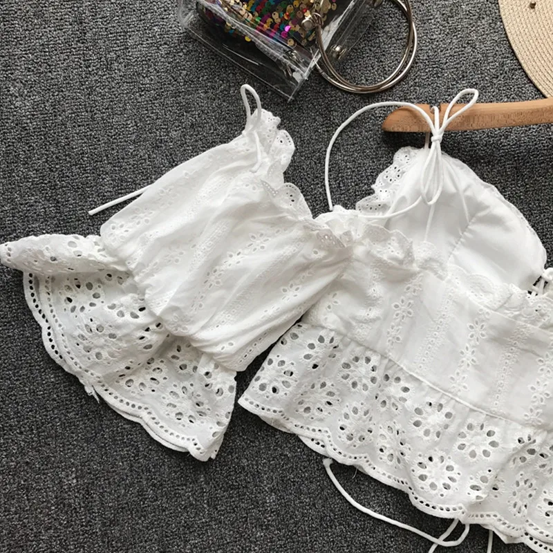 Summer Vacation Short Boho Chic Top 2019 Sexy Off Shoulder Strapless White Hollow Out Lace Blouses Womens Crop | Женская одежда
