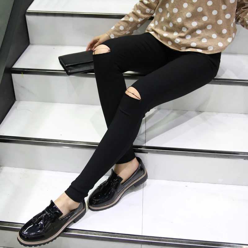 Женские рваные брюки-карандаш с дырками эластичная талия леггинсы вырезами