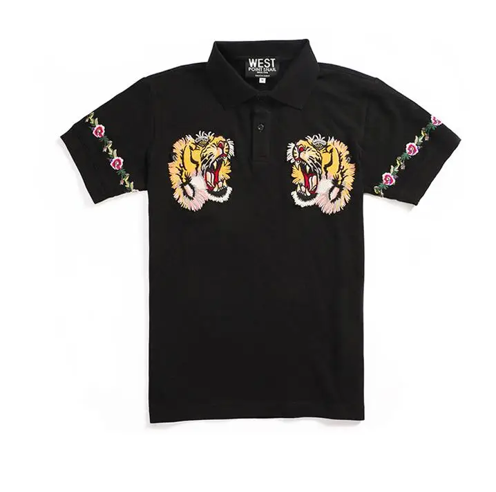 Мужская хлопковая рубашка поло с вышивкой принтом тигра|fashion polo shirt|polo shirtpolo shirt