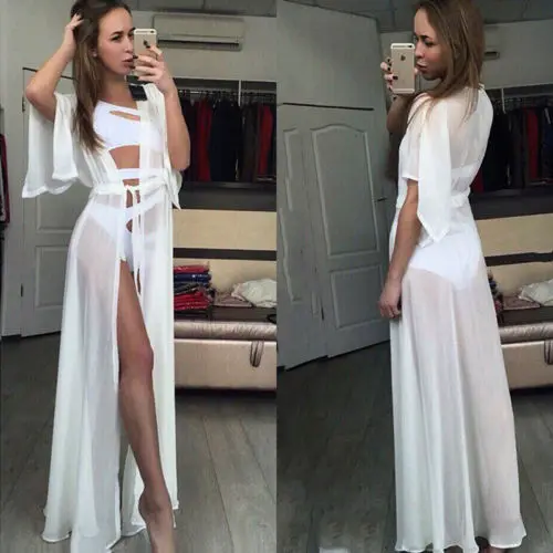 

Fashion Women Ladies Bathing Suit Sexy Bikini Swimwear Cover Up Beach Long Maxi Shirts