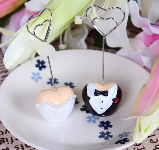 

5 Couple (10pcs)/lot Heart-shape Wedding Dress Place Card Holder/ Table Name Number Holder Party Decoration Supplies
