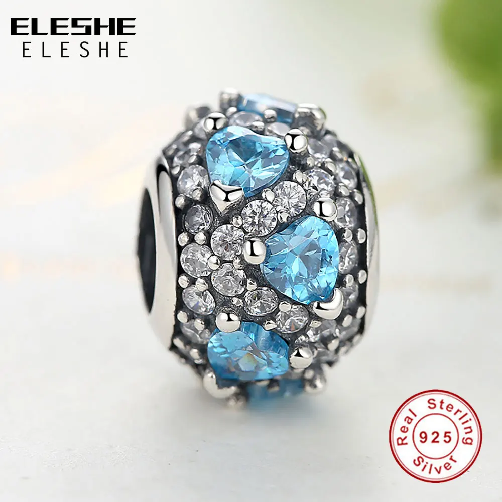 ELESHE Настоящее 925 пробы серебро розовое хрустальное сердце бусины Pave Ball CZ талисманы подходят ELESHE Браслеты и ожерелья ювелирные изделия