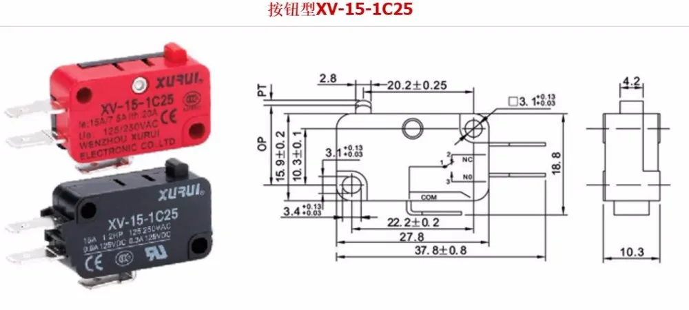 2 шт. высококачественные микро переключатели 16A 250 В кнопка SPDT NC нормальный тип