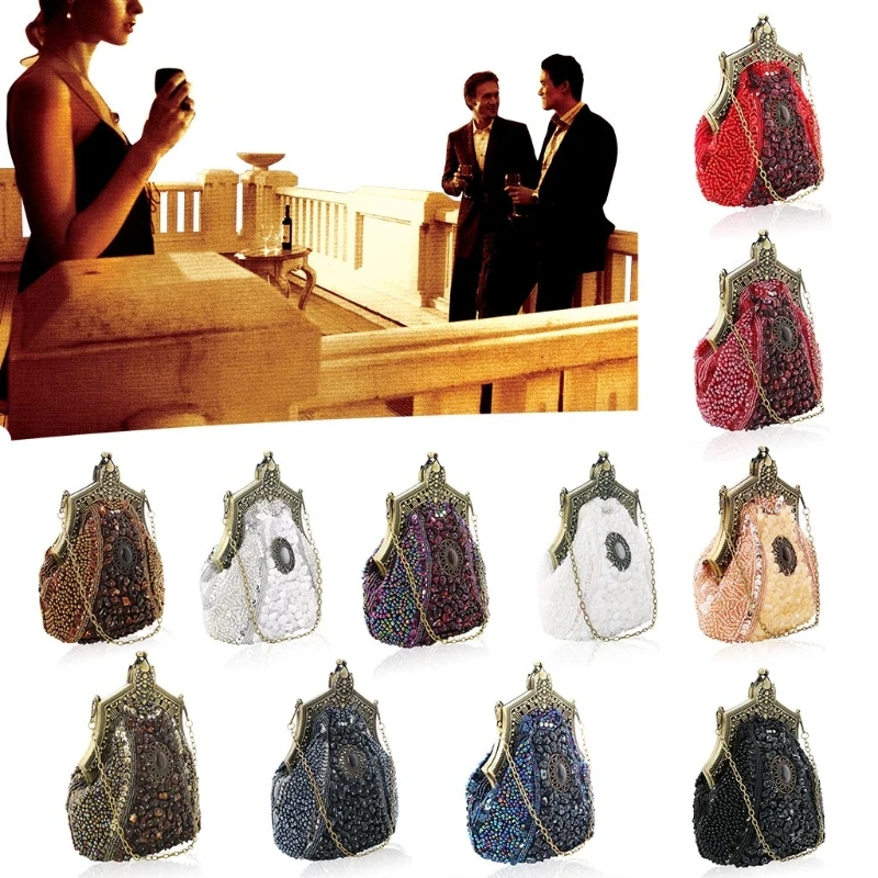 New Vintage Women Evening Luxury Handbags Wedding Bead Clutch Purse Bags for Women Bridal Party Shoulder Bag