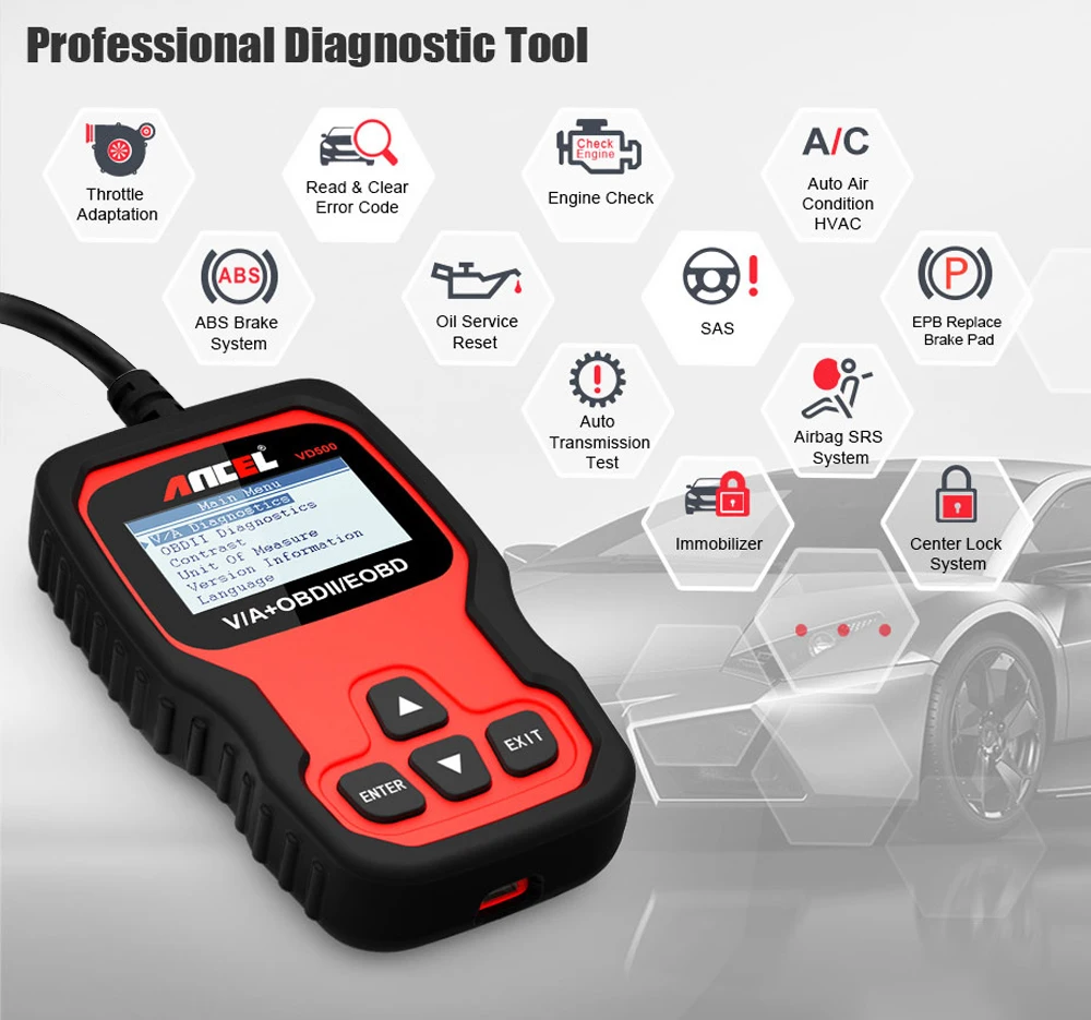 Ancel VD500 OBD2 сканер автомобильный диагностический инструмент для VAG VW Audi Skoda Seat масляный Сервис Сброс EPB тормоз TP проверка прозрачный DTC ABS SRS