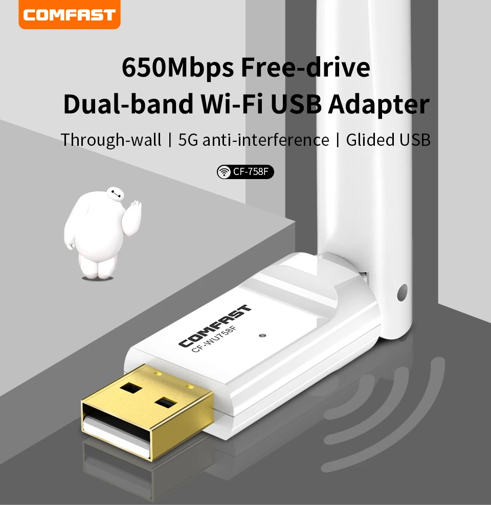 CF-758F сетевая карта Бесплатный драйвер 650 Мбит/с двухдиапазонный 2,4G& 5,8G 802,11 a/b/n/g/ac Wifi USB адаптер 2* 6dBi антенны Wifi удлинитель
