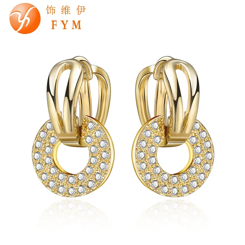 

New Arrival Luxury Gold Color Hoop Earrings for Women Champagne Zircon Crystal Female Fashion Jewelry Earring for Party Gift