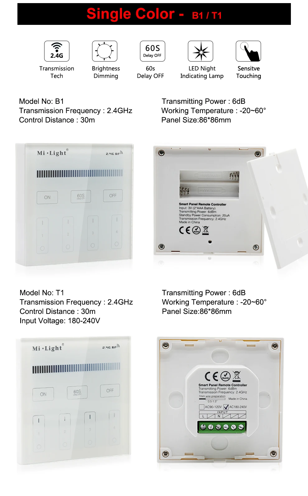 Milight T1/T2/T3/T4/B0/B1/B2/B3/B4/B8 яркость/CT/RGB/RGBW/RGB+ CCT 2,4G беспроводной светодиодный умный пульт дистанционного управления регулятор линейного светильника
