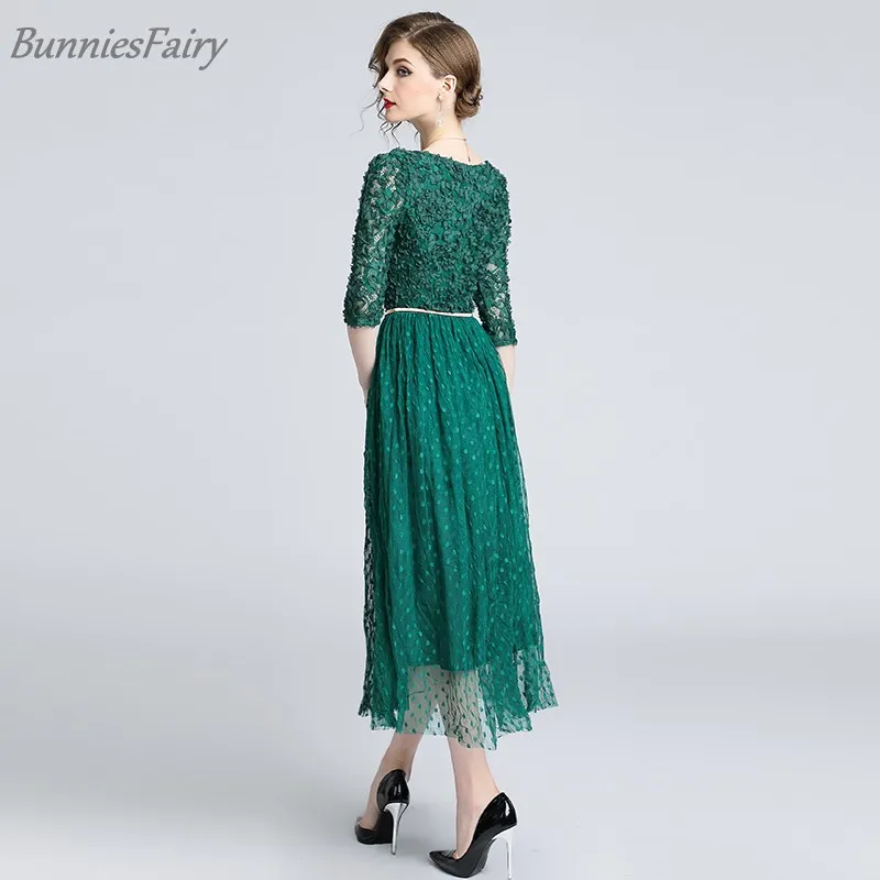 BunniesFairy 2018 осенью новый Для женщин Элегантные цветы зеленый кружева лоскутное