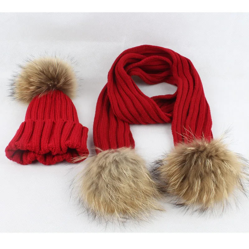 Фонарики и фонарь 15 см помпон из меха енота LF4080|scarf and hat set|hat setscarf |