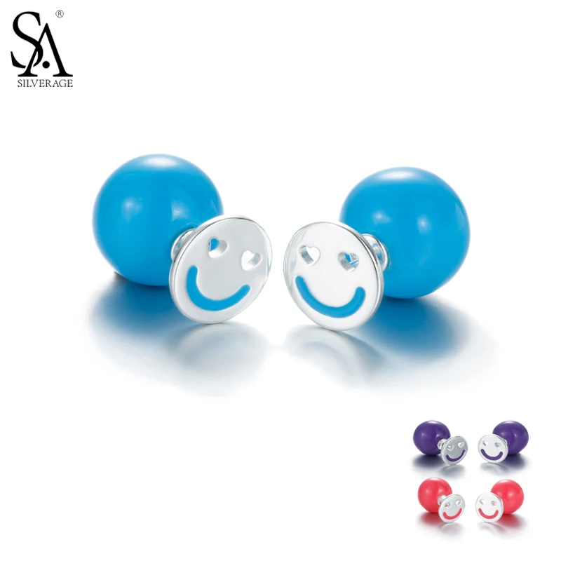 Sa silverage круглый смайлик Уход за кожей лица Серьги-гвоздики Для женщин Мода
