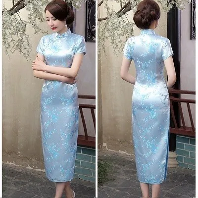 Sky blue Plum Церемониальные платья Cheongsam длинная консультация клиентская служба двери отеля Добро пожаловать работа Восточный одежда церемониальный халат Longue Femme - Цвет: Sky blue Plum