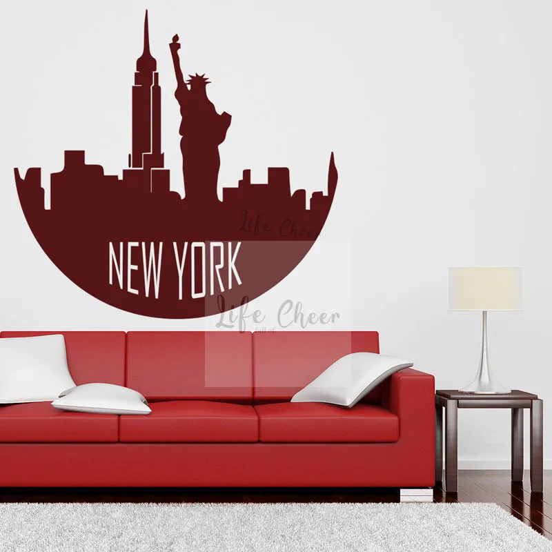 

Настенные виниловые наклейки с изображением Нью-Йорка, статуи Свободы, настенный знак-наклейка, домашний декор для спальни, городской силуэт, пейзаж, настенное искусство AC086