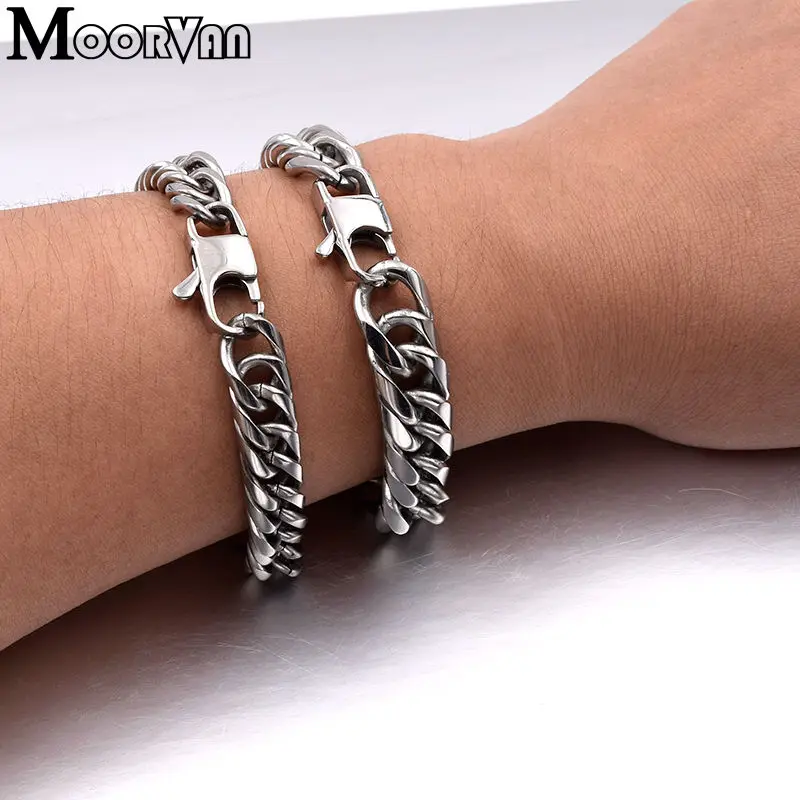 Крутой очаровательный браслет, ручная цепочка, браслет для него/нее, серебряный цвет, браслеты из нержавеющей стали, двойное звено, для мужчин и женщин, подарок Pulseira