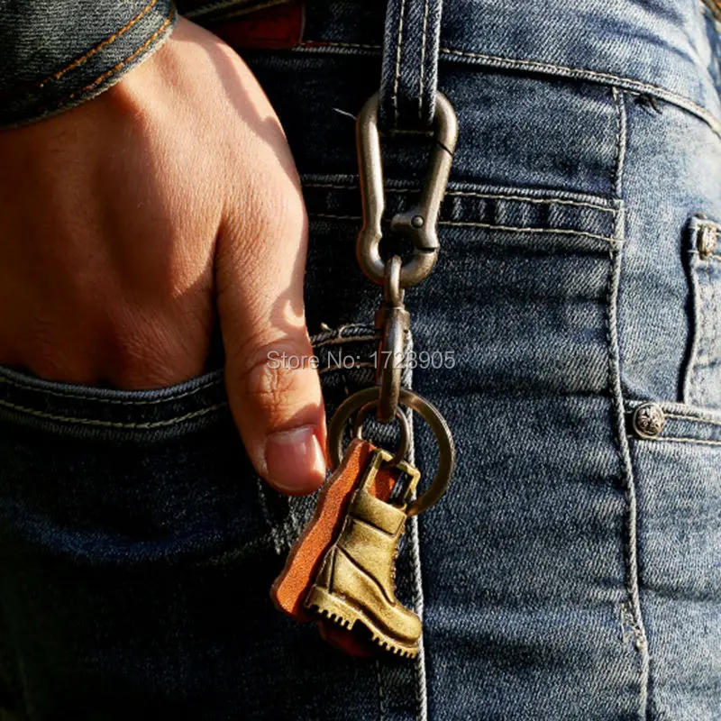 Креативный мужской брелок для ключей цепочка из кожи с бронзовым сплавом