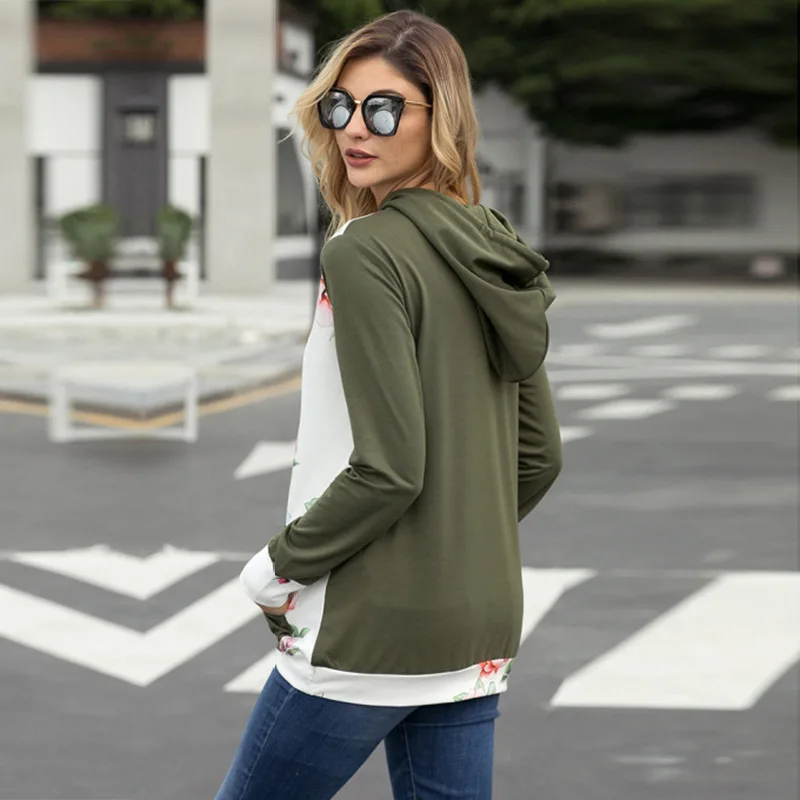 VITIANA Women Casual Pullover Hoodies Female Autumn Floral Print Fashion Sweatshirt Long Sleeve Hooded Pockets Womens Pullovers | Женская