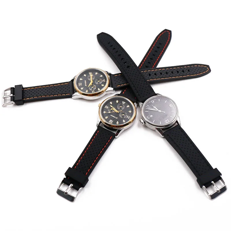 Men's silicone strap buckle 20mm22mm24mm watch accessories sports waterproof stitching rubber strap women watch men band