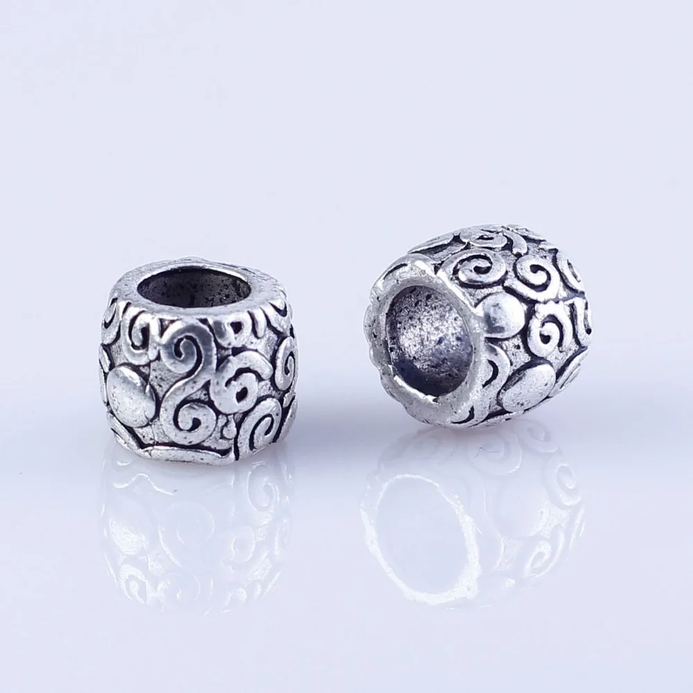 

55pcs Tibetan Silver Metal DIY beads big hole round beads fit style European Bracelets