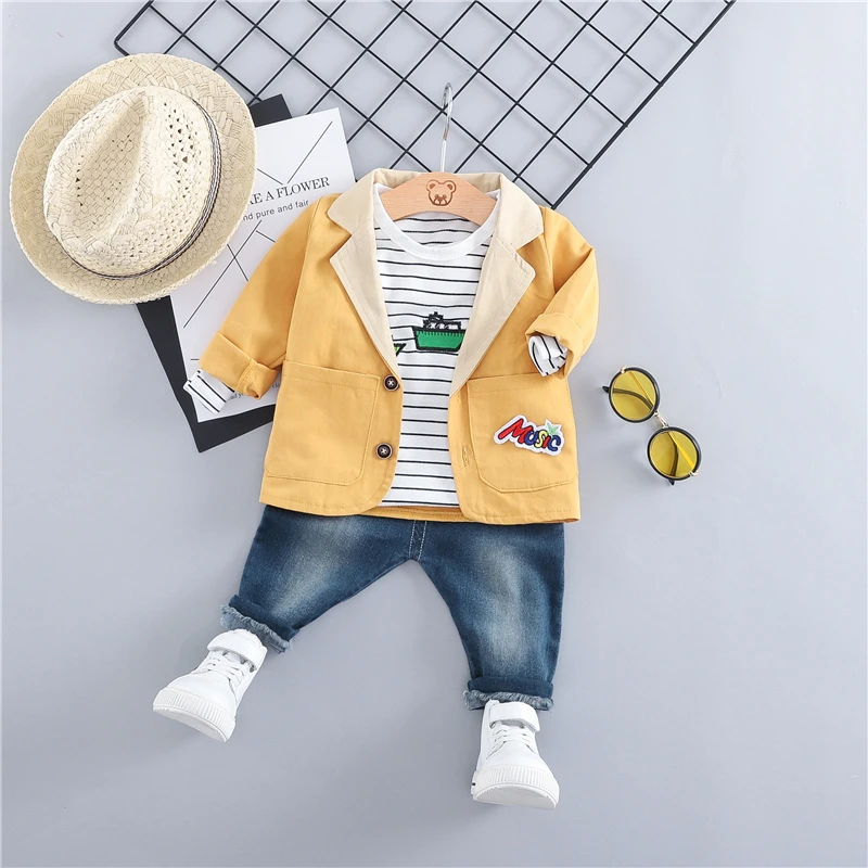 WENWENDEXINGFU 2019 Baby Boys Clothing Sets Toddler Children Clothes Suits Coats Stripe T Shirt Jeans Infant Kids Inafnt Coatume | Детская
