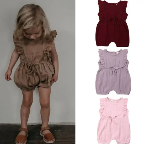 Летняя модная однотонная хлопковая одежда без рукавов для новорожденных и