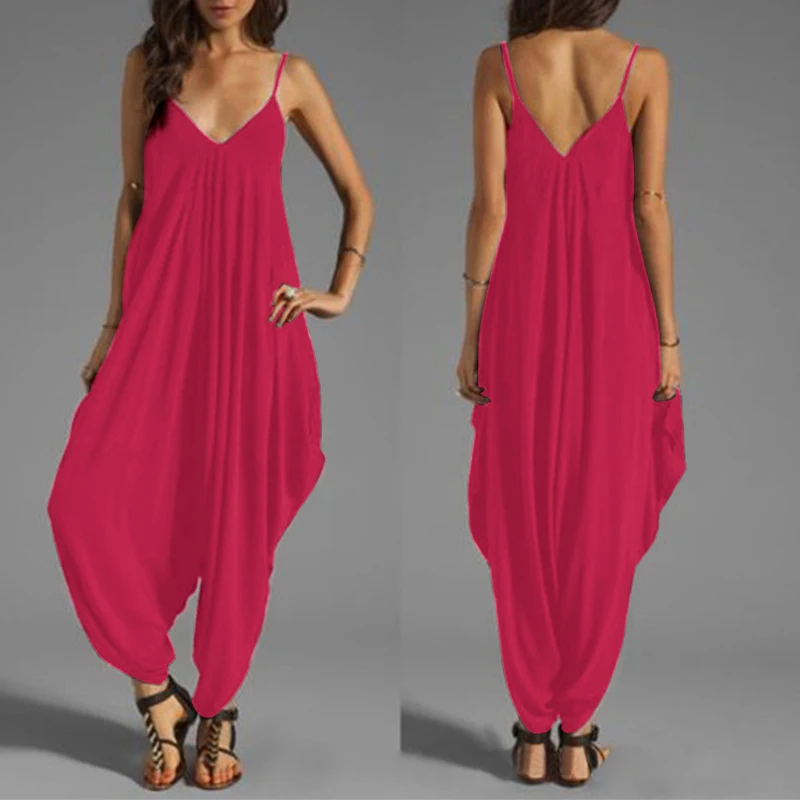 

ELSVIOS Sexy Double V-neck Backless Women Jumpsuit Summer Solid One-piece Straps Jumpsuits Fashion Wide Leg Pants Beach Overalls
