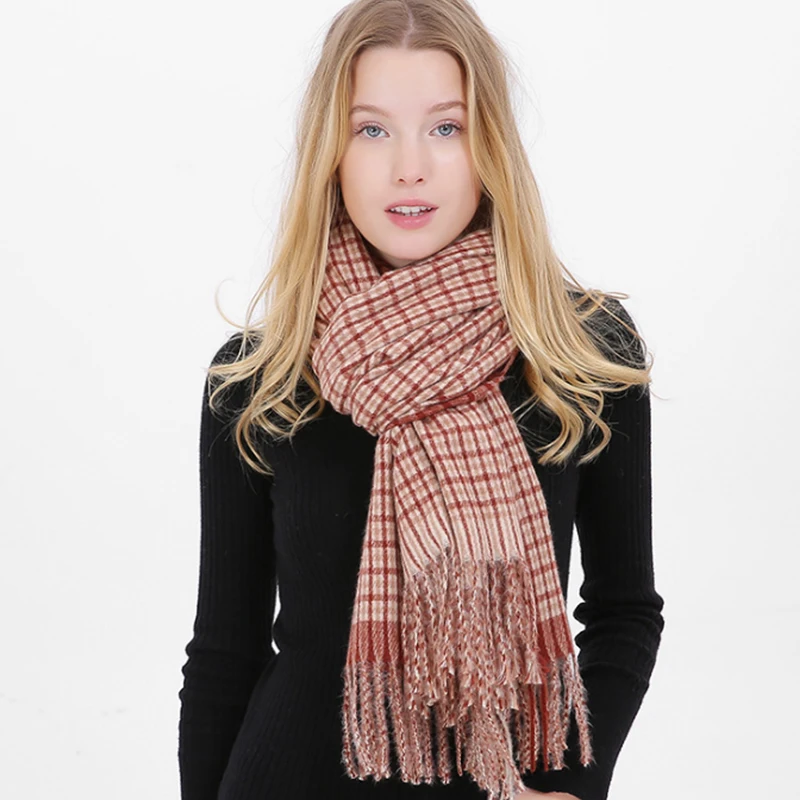 Фото Зимний теплый кашемировый шерстяной шарф Женские клетчатые - купить