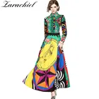 2019 Новое дизайнерское взлетно-посадочной полосы платье Платье макси с длинным рукавом Женская отложной воротник хит Цвет розовое Цветочный принт винтажное длинное платье