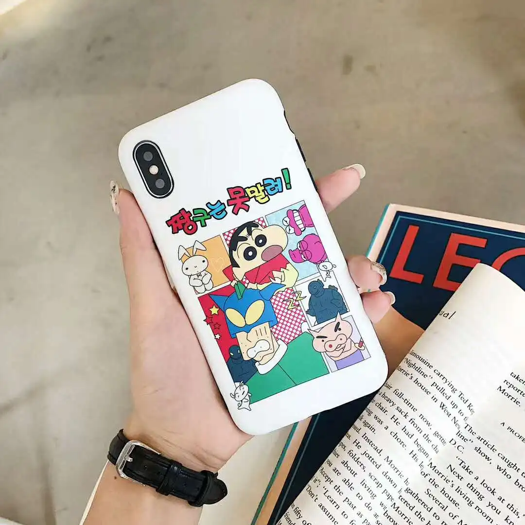 Милый матовый чехол для телефона Crayon Shin-chan iphone X XR Xs Max 7 8 6S 6 Plus Childlike черный край
