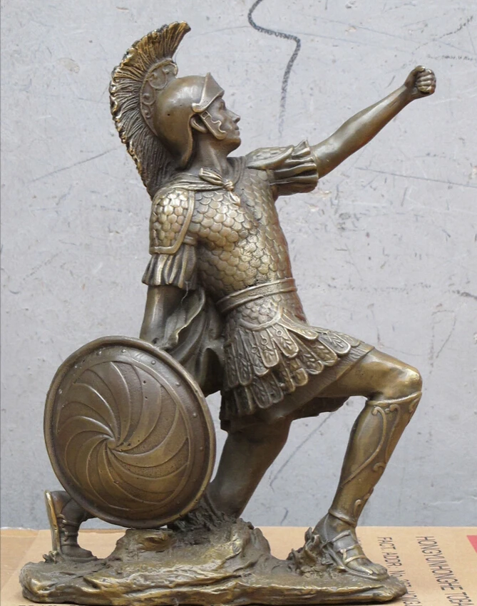 Bi002049 13 "скульптура Западное искусство Бронзовая статуя щит warrior soldier | Дом и сад