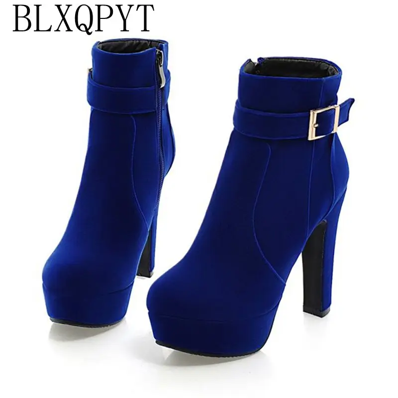 

BLXQPYT Mujer Winter Boots New Round Toe Buckle Boots For Women Sexy Ankle Heels Fashion Winter Shoes Casual Zip Snow Sx-13