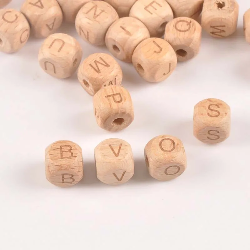 

26pcs Natural wooden Four sides engraving Alphabet/Letters square Beads Pony Beads For Jewelry Making 10/12mm MT2107X
