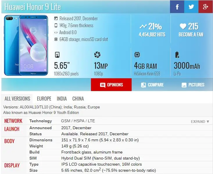 Для Huawei Honor 9 Lite ЖК дисплей сенсорный экран панель Молодежная версия дигитайзер