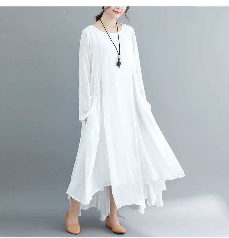 DIMANAF, женские длинные платья, хлопок, лен, элегантные, для девушек, Vestidos, осень размера плюс, женская одежда, свободное, соединенное, винтажное платье