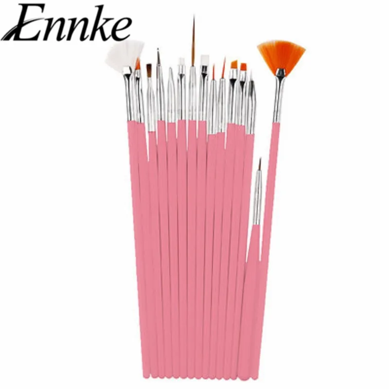 ENNKE 15Pcs pink professional nail brushes UV Gel Brush Liner Painting Pen Acrylic Drawing for Nails Handle Manicure Nail | Красота и