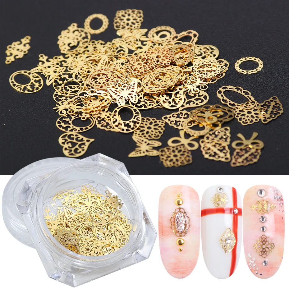 1 коробка 3D золотые металлические блестки для нейл Арта (искусство украшения