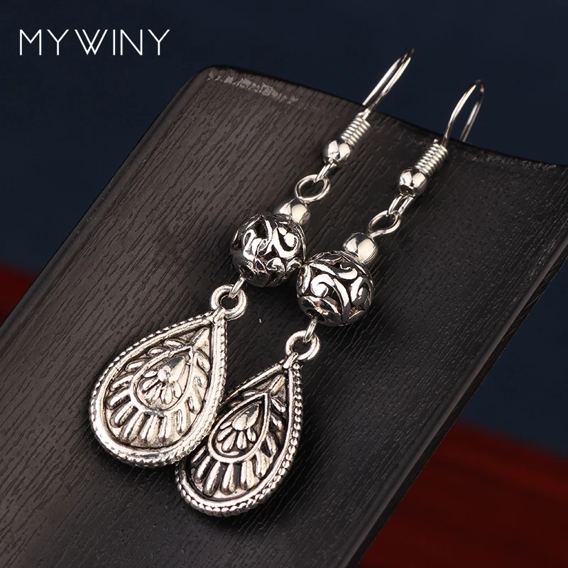 MYWINY металлические Висячие этнические серьги винтажные модные тибетские
