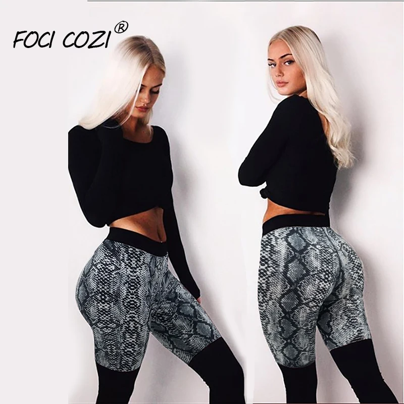 

NEW STORE Snakeskin Printed High Spandex Pants Trending Products 2019 Spring New Fashion Stitching Hit Color leggins Snake Print