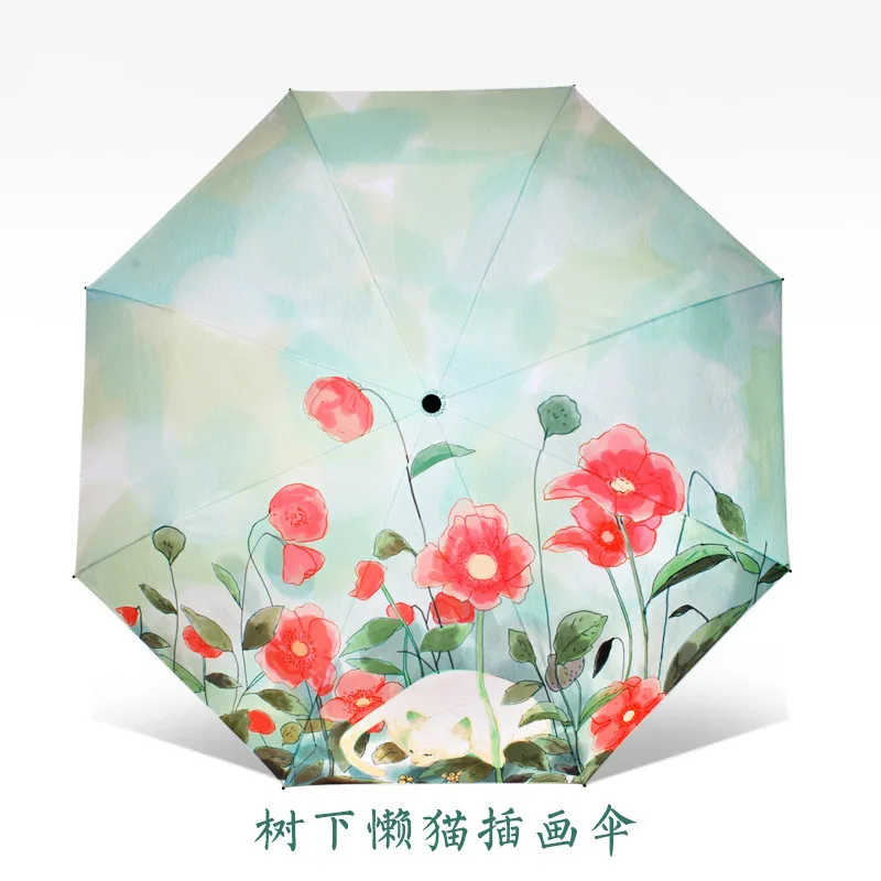 Модный корейский Зонт 3 Складной 8K от солнца и дождя УФ неавтоматический зонт для