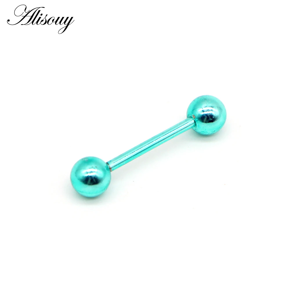H Green Alisouy 1 предмет 14G 9 Цвета язык пирсинг, Септум Хрящ уха nailtunnels уха Вилки губная серьга, бижутерия для пирсинга, 1,6*16*6 мм - Окраска металла: H Green