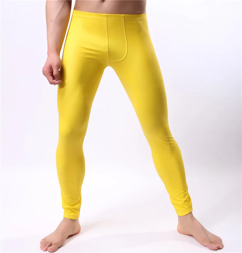 Fashion Faux Fur Fitness Skinny Pants  Men's Sexy Stretch Leggings Pants  Male Underwear  Faux Leather Trousers  Long Trousers