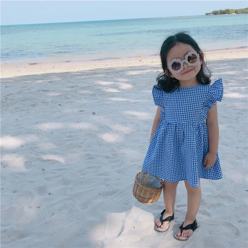 Платье для девочек летнее в клетку желтое хлопковое без рукавов детская одежда