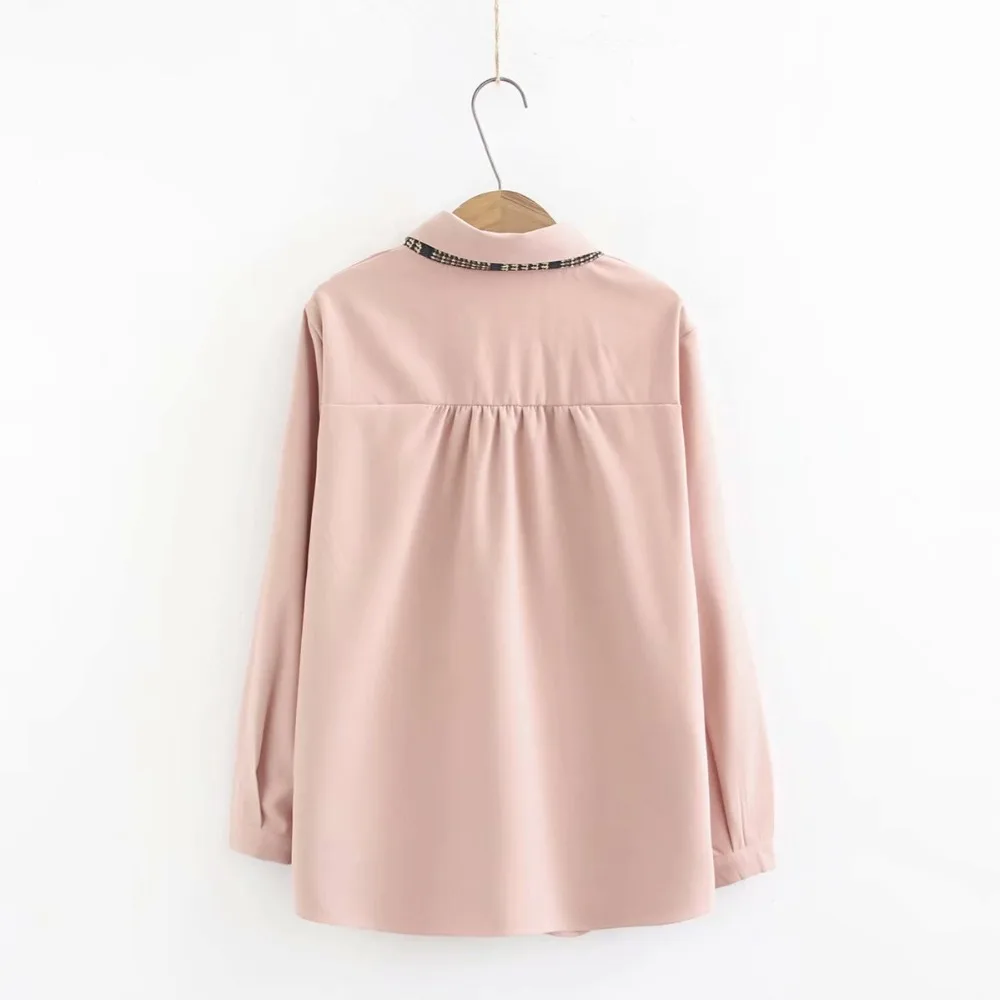 Блузка женская однотонная с карманами из хлопка в стиле оверсайз|Блузки| |