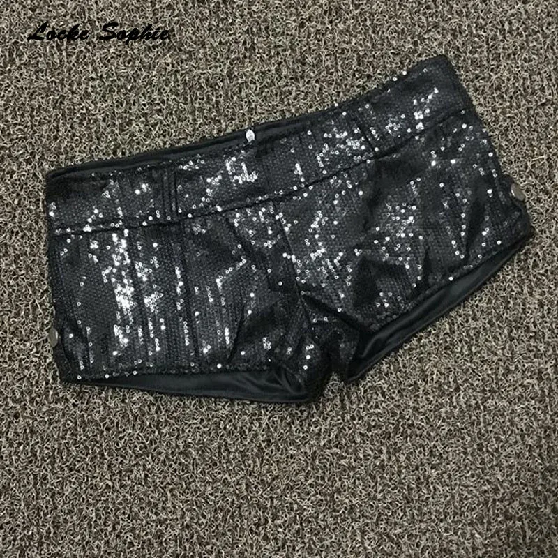 1pcs Low waist Sexy Women's shorts 2021 Summer cotton Sequins Splicing zipper Dance shorts Ladies Skinny super DJ short pants